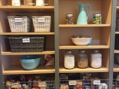 A kitchen pantry neatly organized